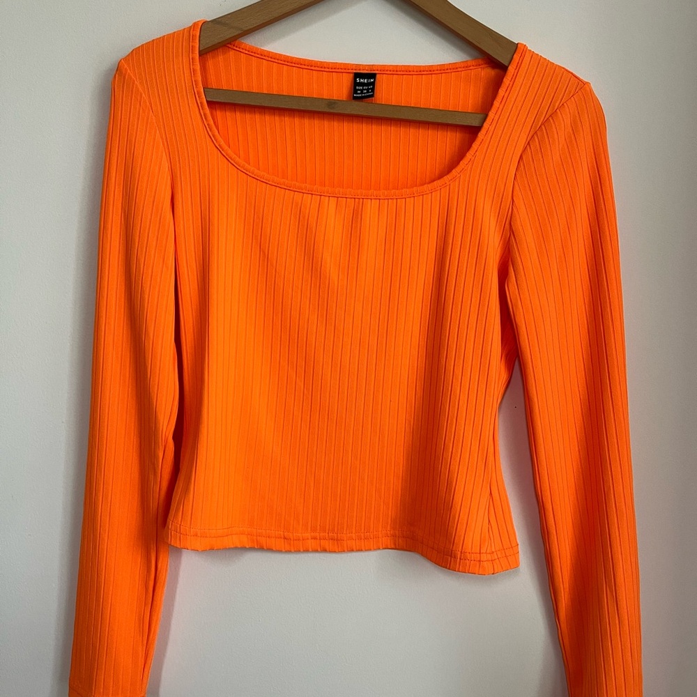 Orange Ribbed Long Sleeve Top
